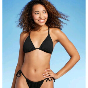 Women's Bikini Separate Black Sz Large 12-14 Strappy Bathing Suit Top